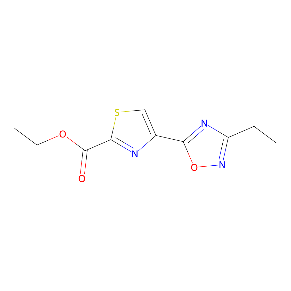Ethyl 4-(3-ethyl-1,2,4-oxadiazol-5-yl)-1,3-thiazole-2-carboxylate molecular structure, CAS 1803608-12-9