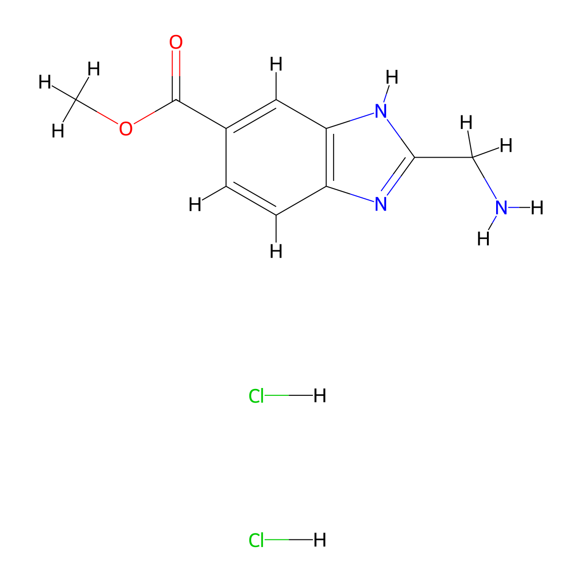methyl 2-(aminomethyl)-1H-1,3-benzodiazole-5-carboxylate dihydrochloride molecular structure, CAS 1803608-17-4