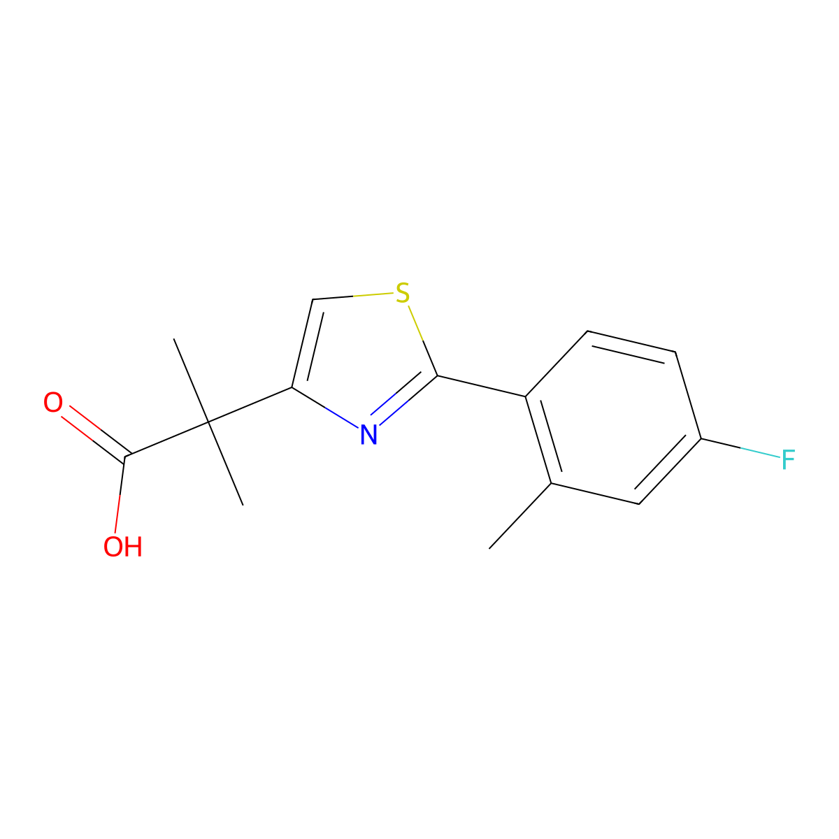 2-[2-(4-Fluoro-2-methylphenyl)-1,3-thiazol-4-yl]-2-methylpropanoic acid molecular structure, CAS 1803608-34-5
