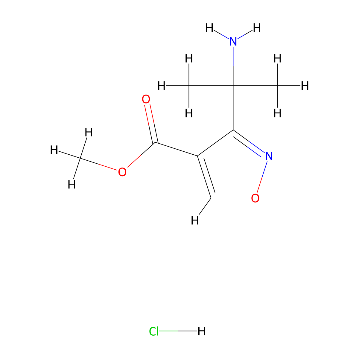 Methyl 3-(2-aminopropan-2-yl)-1,2-oxazole-4-carboxylate hydrochloride molecular structure, CAS 1803608-36-7