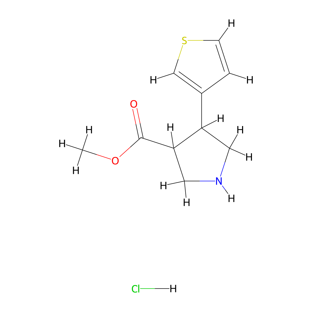 Methyl 4-(thiophen-3-yl)pyrrolidine-3-carboxylate hydrochloride molecular structure, CAS 1803608-51-6