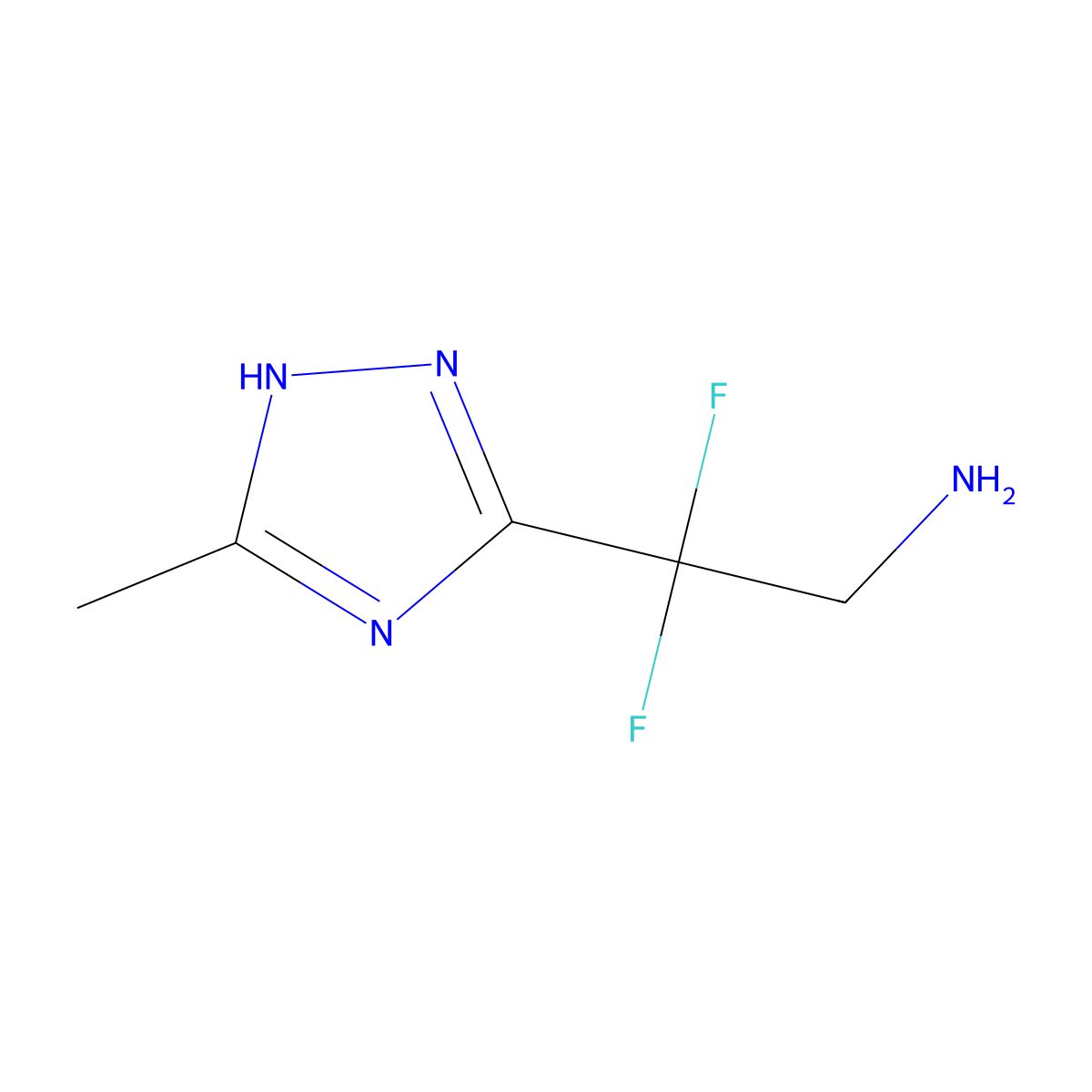 2,2-difluoro-2-(3-methyl-1H-1,2,4-triazol-5-yl)ethan-1-amine molecular structure, CAS 1803608-53-8