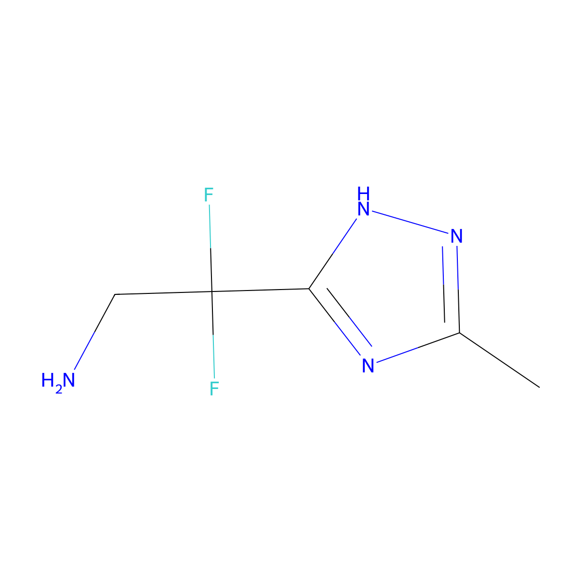 2,2-difluoro-2-(3-methyl-1H-1,2,4-triazol-5-yl)ethan-1-amine molecular structure, CAS 1803608-53-8