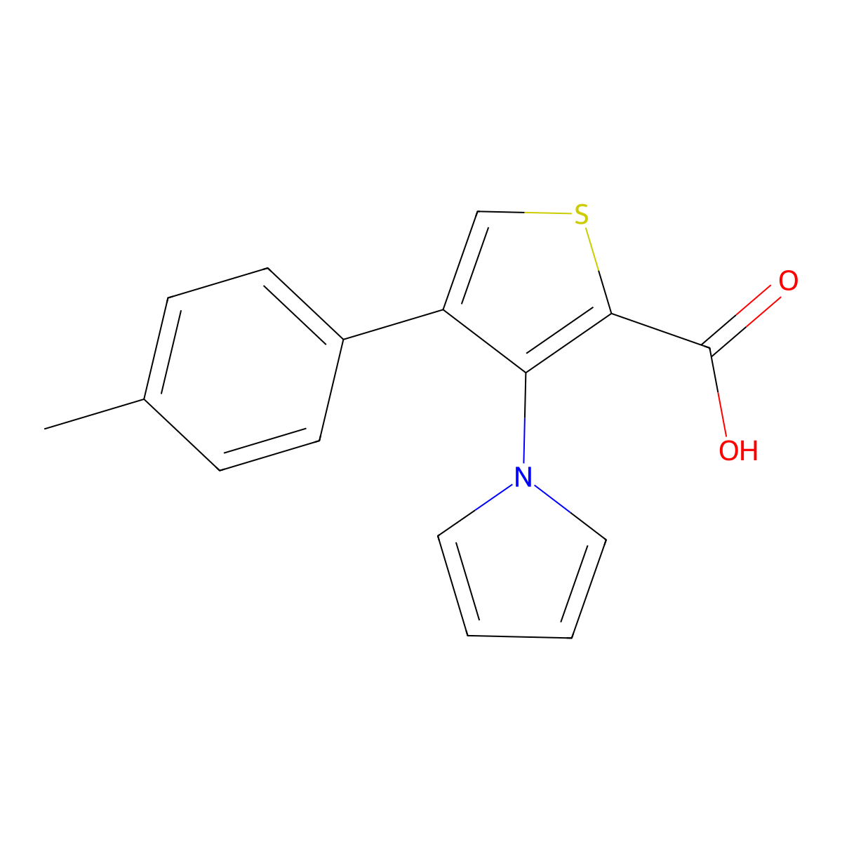 4-(4-methylphenyl)-3-(1H-pyrrol-1-yl)thiophene-2-carboxylic acid molecular structure, CAS 1803608-58-3