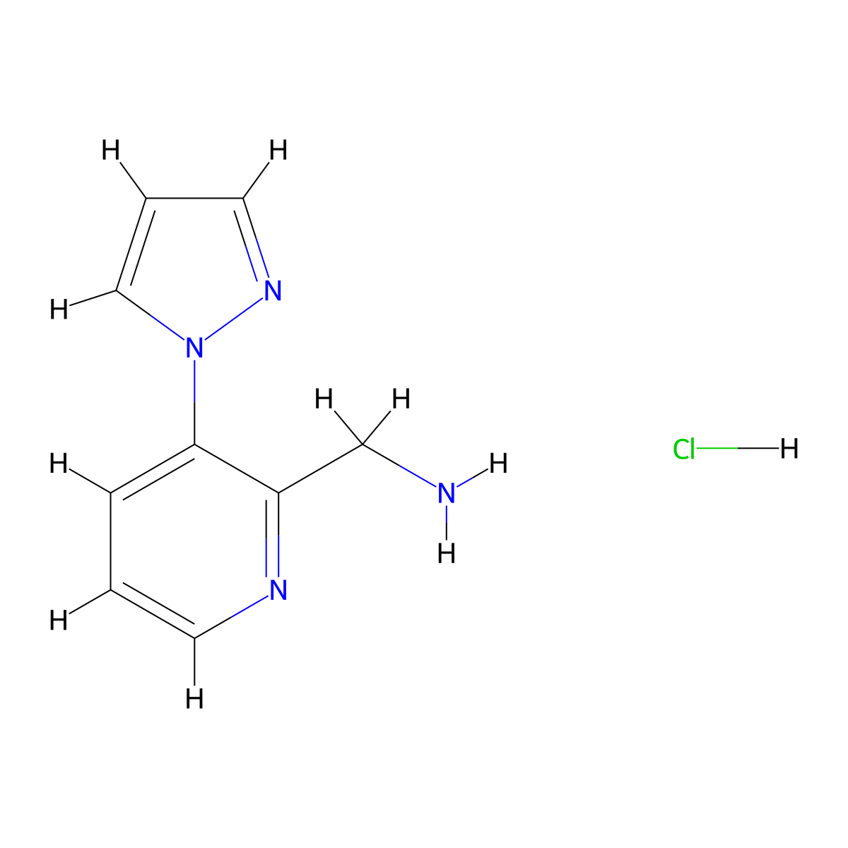 [3-(1H-pyrazol-1-yl)pyridin-2-yl]methanamine hydrochloride molecular structure, CAS 1803608-66-3