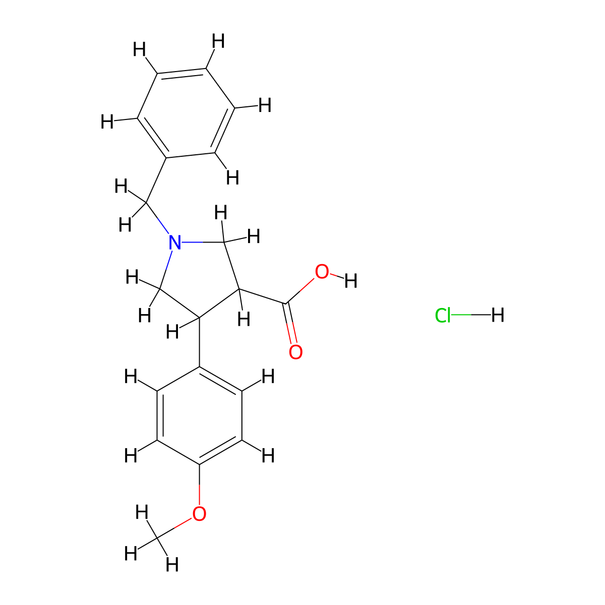 1-Benzyl-4-(4-methoxyphenyl)pyrrolidine-3-carboxylic acid hydrochloride molecular structure, CAS 1803608-73-2