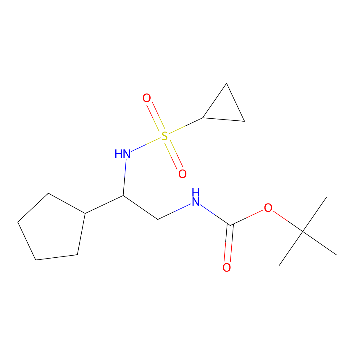 tert-butyl N-(2-cyclopentyl-2-cyclopropanesulfonamidoethyl)carbamate molecular structure, CAS 1803608-80-1