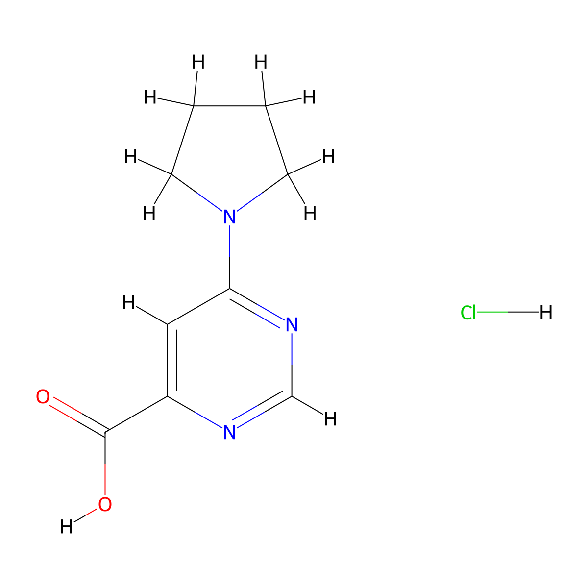 6-(Pyrrolidin-1-yl)pyrimidine-4-carboxylic acid hydrochloride molecular structure, CAS 1803608-88-9
