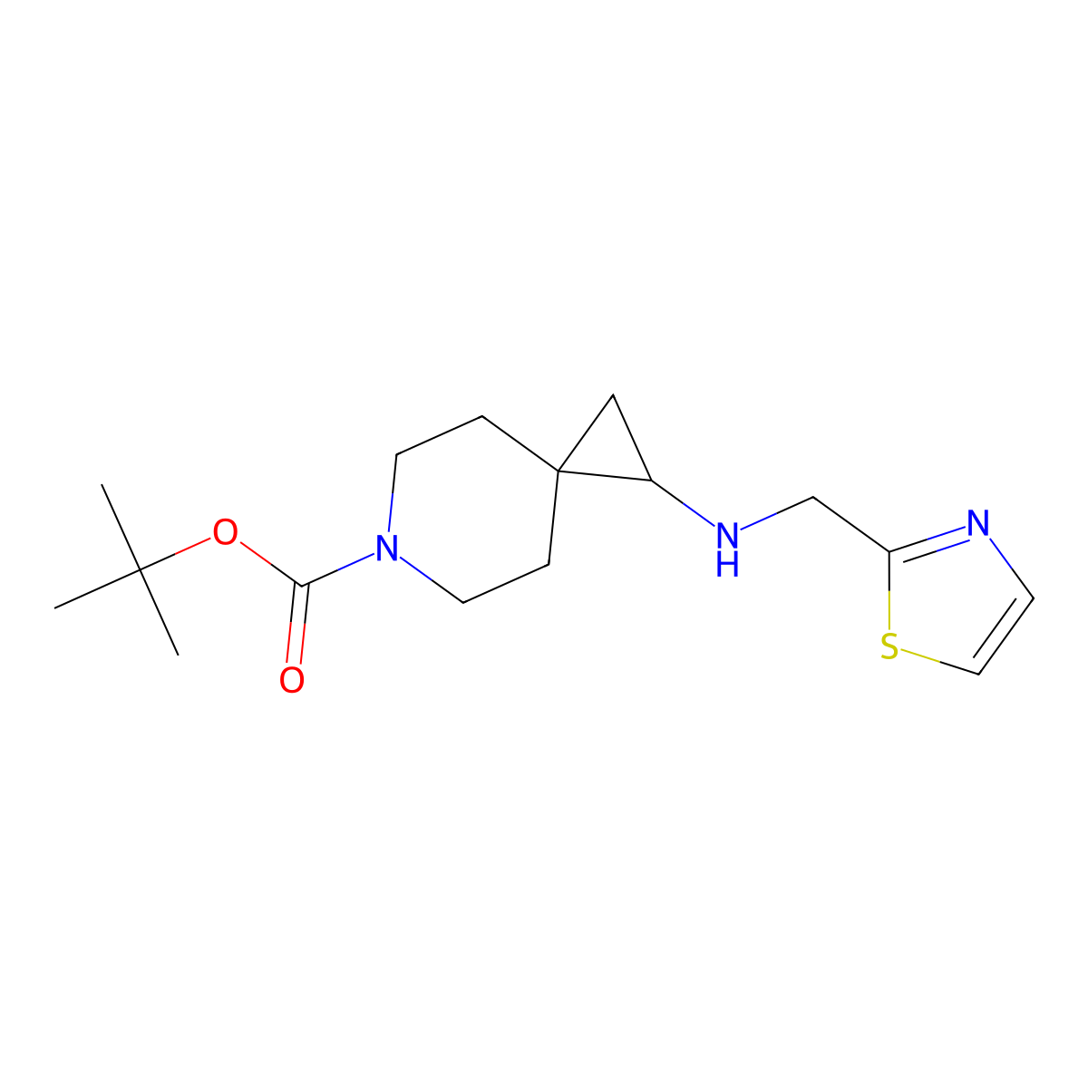Tert-butyl 1-[(1,3-thiazol-2-ylmethyl)amino]-6-azaspiro[2.5]octane-6-carboxylate molecular structure, CAS 1803608-89-0
