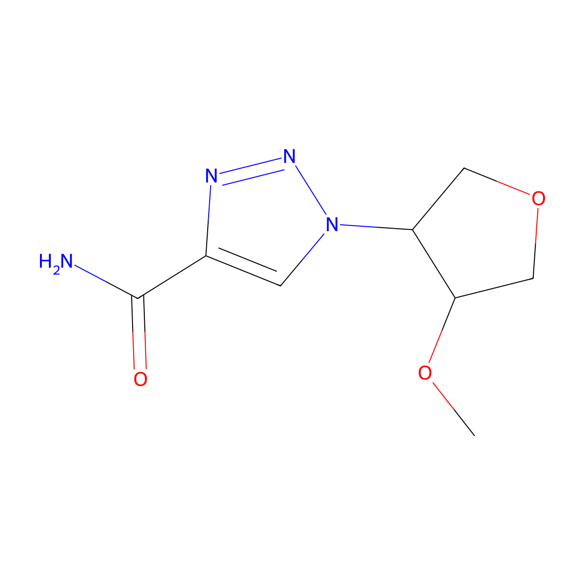 1-(4-methoxyoxolan-3-yl)-1H-1,2,3-triazole-4-carboxamide molecular structure, CAS 1803608-98-1
