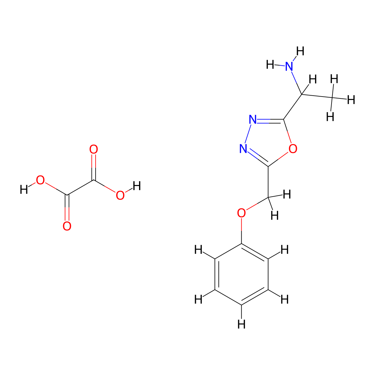 1-[5-(Phenoxymethyl)-1,3,4-oxadiazol-2-yl]ethan-1-amine, oxalic acid molecular structure, CAS 1803609-01-9
