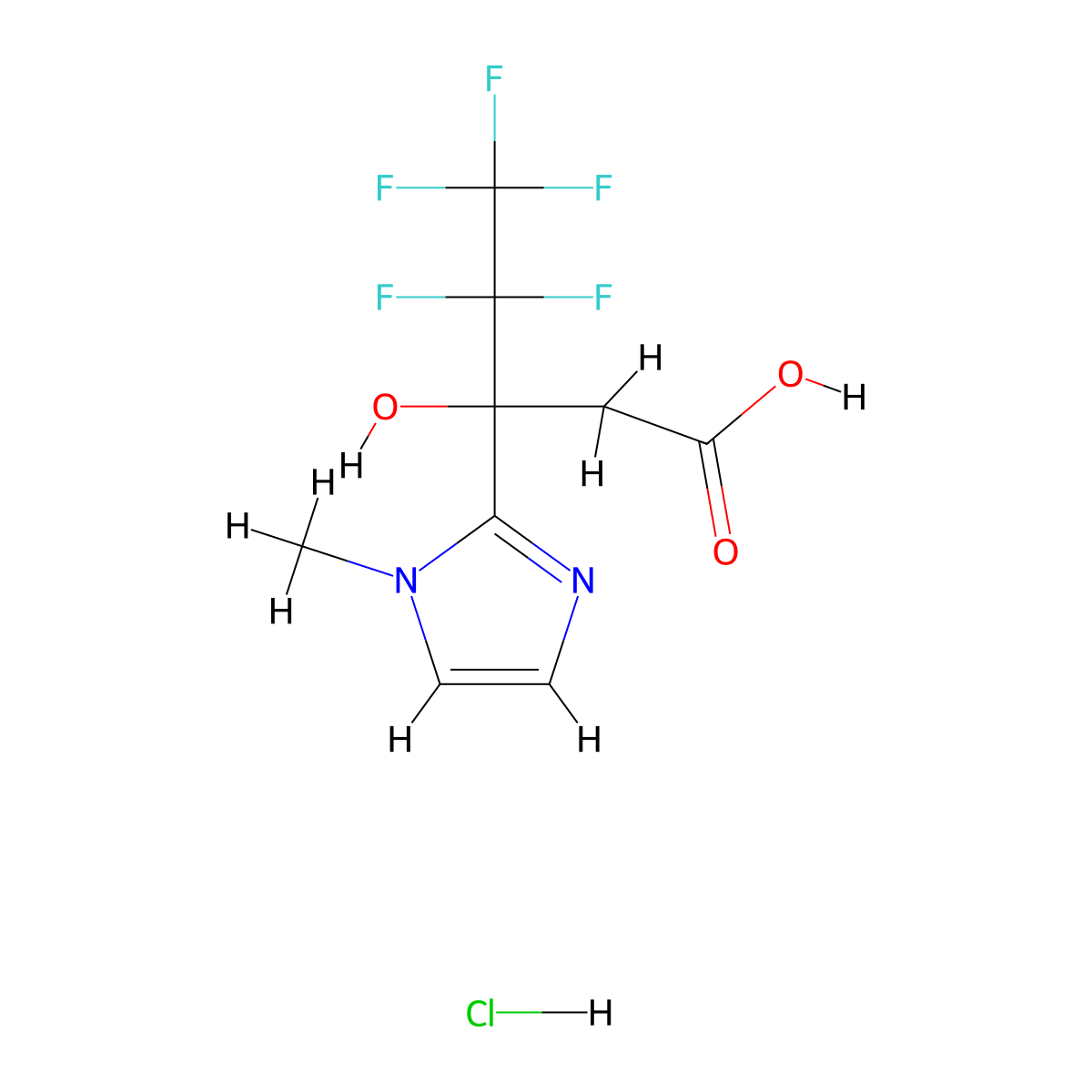 4,4,5,5,5-pentafluoro-3-hydroxy-3-(1-methyl-1H-imidazol-2-yl)pentanoic acid hydrochloride molecular structure, CAS 1803609-08-6