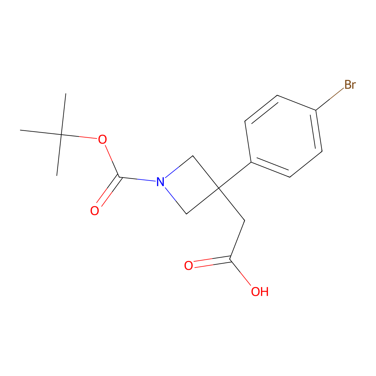 2-(3-(4-Bromophenyl)-1-((tert-butoxy)carbonyl)azetidin-3-yl)acetic acid molecular structure, CAS 1803609-19-9