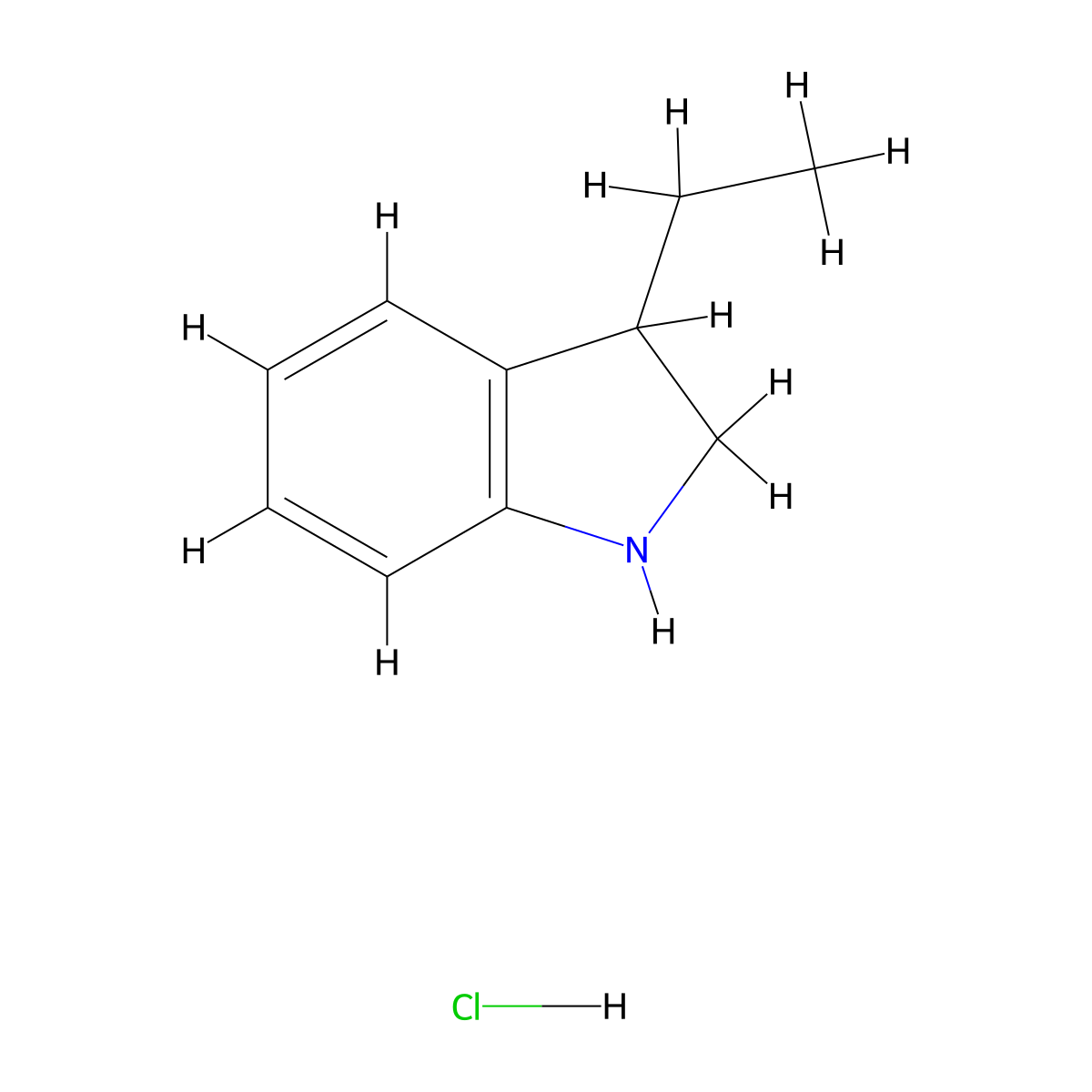 3-ethyl-2,3-dihydro-1H-indole hydrochloride molecular structure, CAS 1803609-36-0