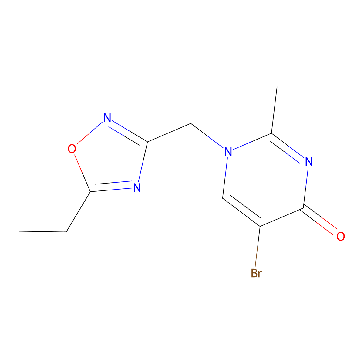 5-Bromo-1-[(5-ethyl-1,2,4-oxadiazol-3-yl)methyl]-2-methyl-1,4-dihydropyrimidin-4-one molecular structure, CAS 1803609-58-6