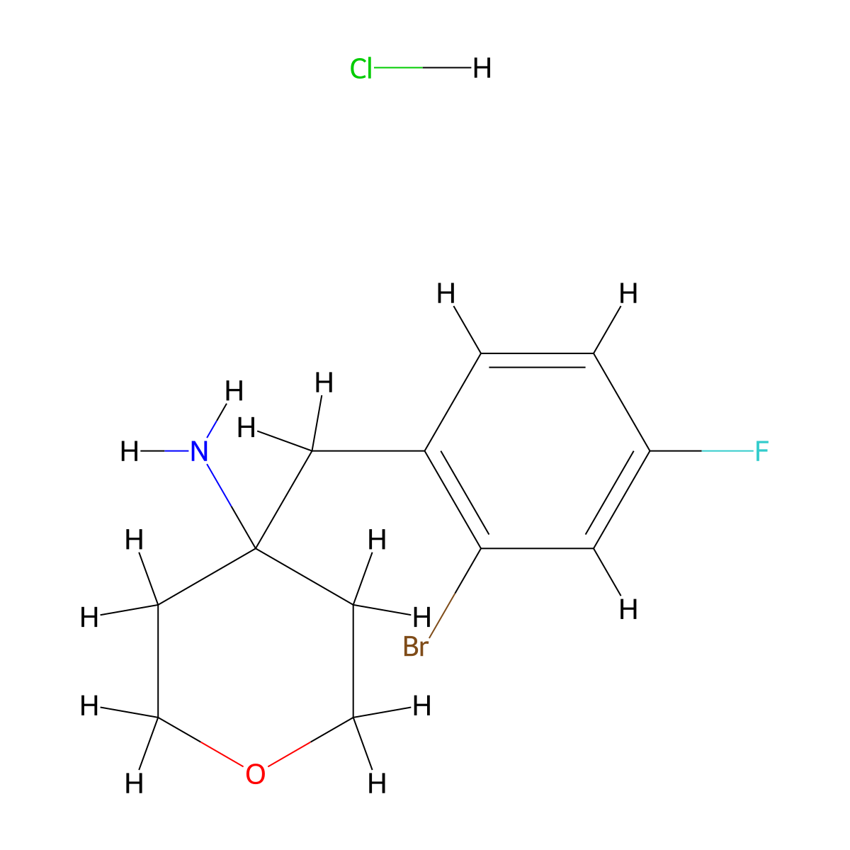 4-[(2-Bromo-4-fluorophenyl)methyl]oxan-4-amine hydrochloride molecular structure, CAS 1803609-61-1