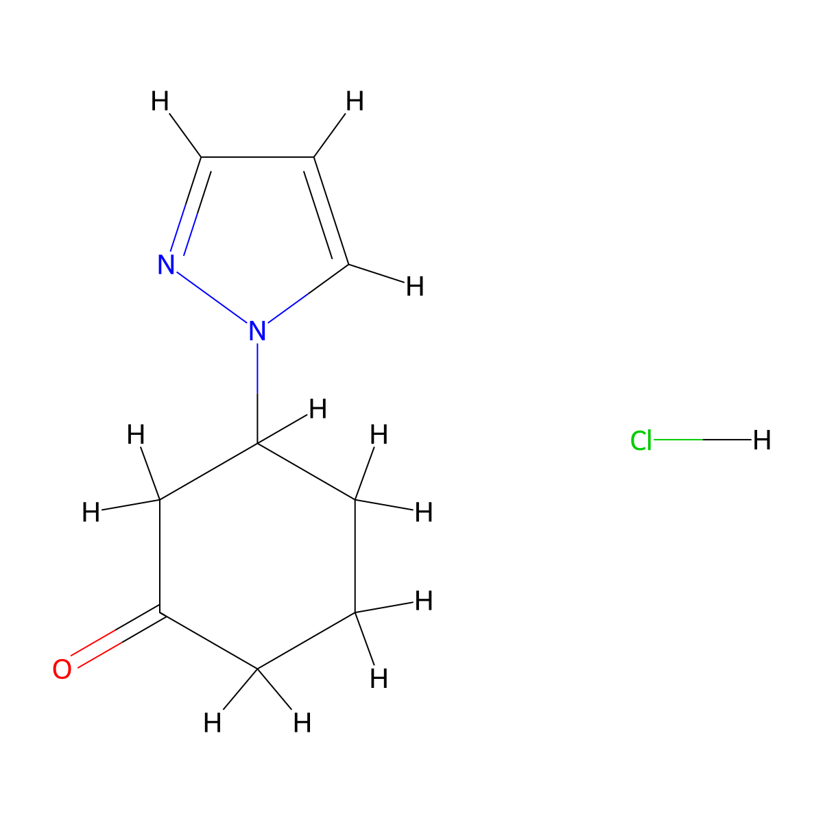 3-(1H-pyrazol-1-yl)cyclohexan-1-one hydrochloride molecular structure, CAS 1803609-72-4
