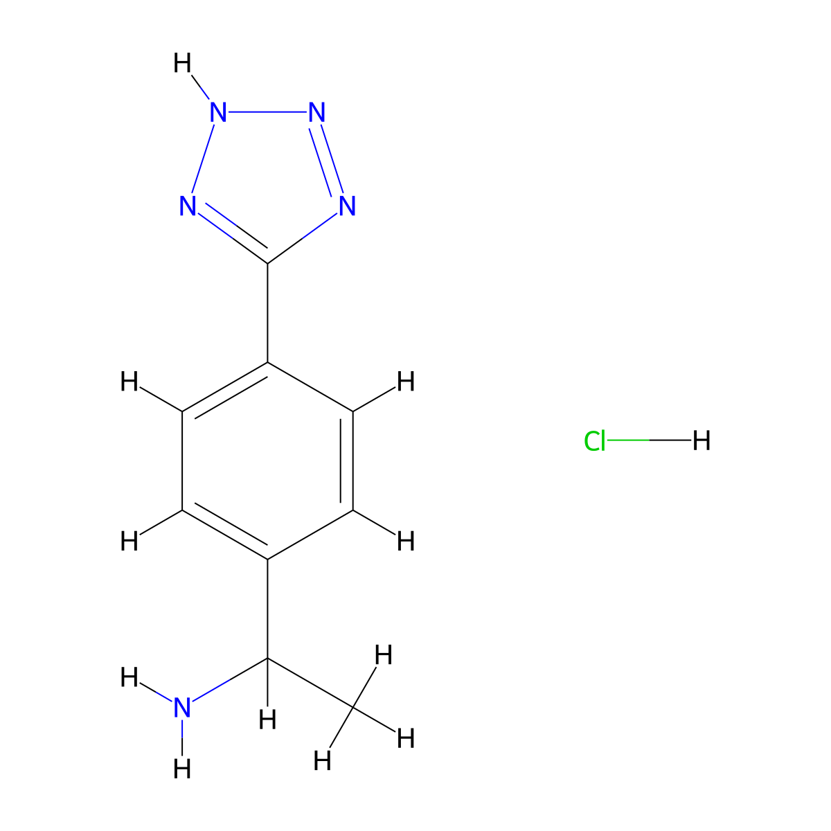 1-[4-(2H-1,2,3,4-tetrazol-5-yl)phenyl]ethan-1-amine hydrochloride molecular structure, CAS 1803609-77-9