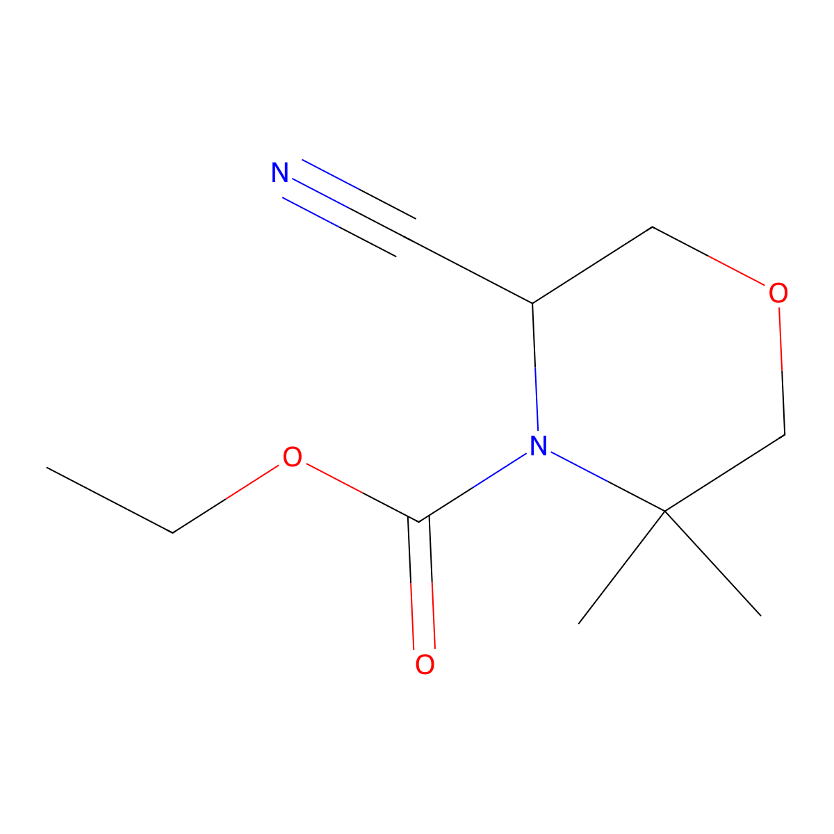 Ethyl 5-cyano-3,3-dimethylmorpholine-4-carboxylate molecular structure, CAS 1803610-14-1