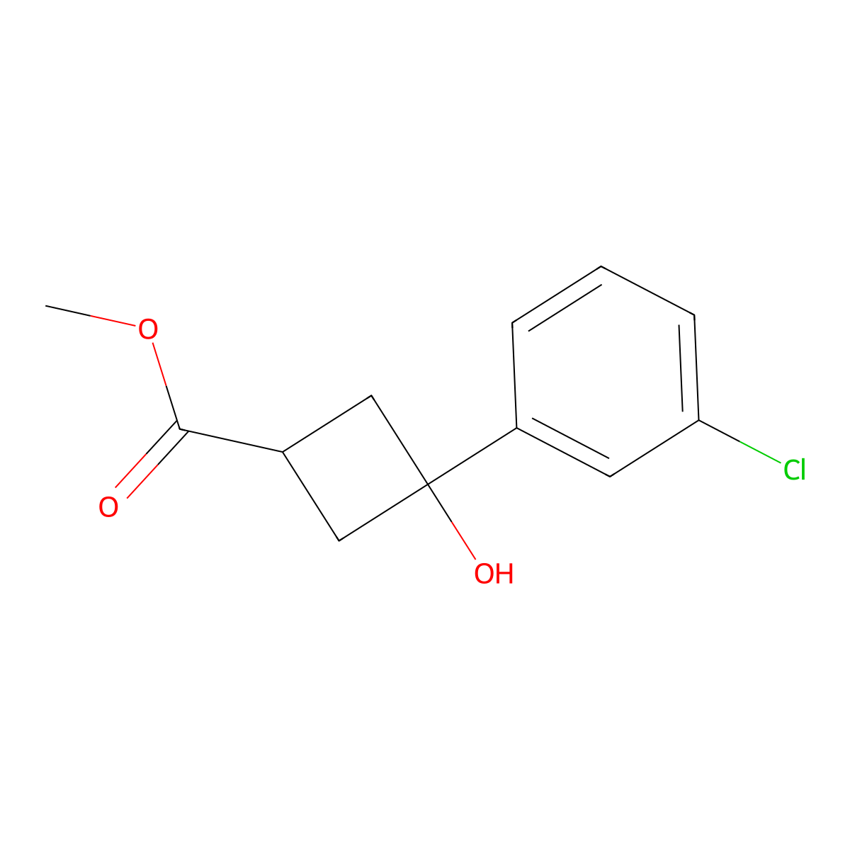 Methyl 3-(3-chlorophenyl)-3-hydroxycyclobutane-1-carboxylate molecular structure, CAS 1803610-17-4