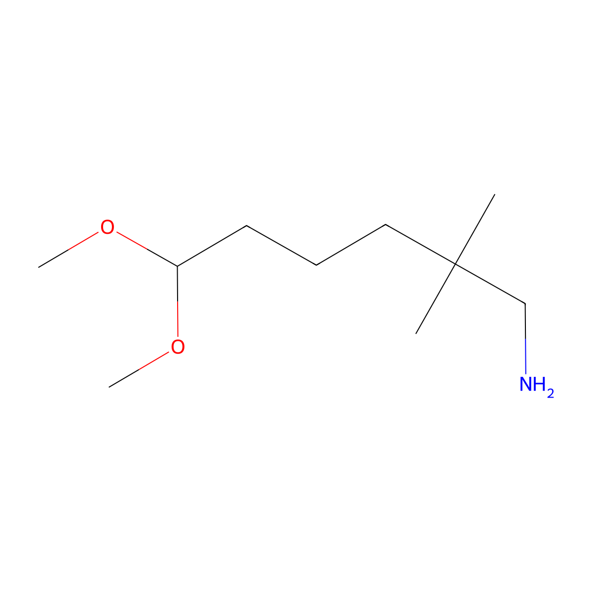 6,6-Dimethoxy-2,2-dimethylhexan-1-amine molecular structure, CAS 1803610-20-9
