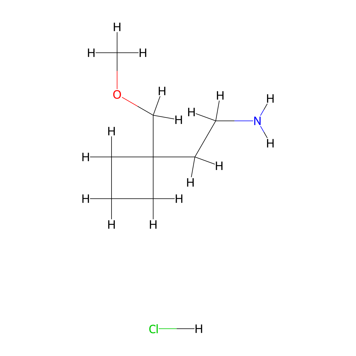 2-[1-(Methoxymethyl)cyclobutyl]ethan-1-amine hydrochloride molecular structure, CAS 1803610-37-8