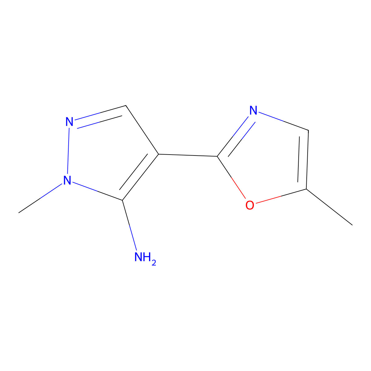 1-methyl-4-(5-methyl-1,3-oxazol-2-yl)-1H-pyrazol-5-amine molecular structure, CAS 1803610-40-3