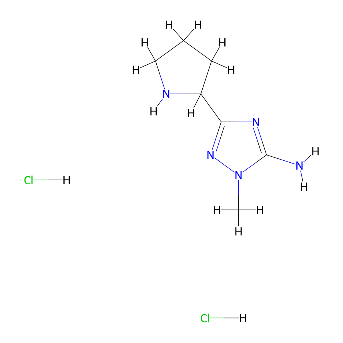 1-methyl-3-(pyrrolidin-2-yl)-1H-1,2,4-triazol-5-amine dihydrochloride molecular structure, CAS 1803610-42-5