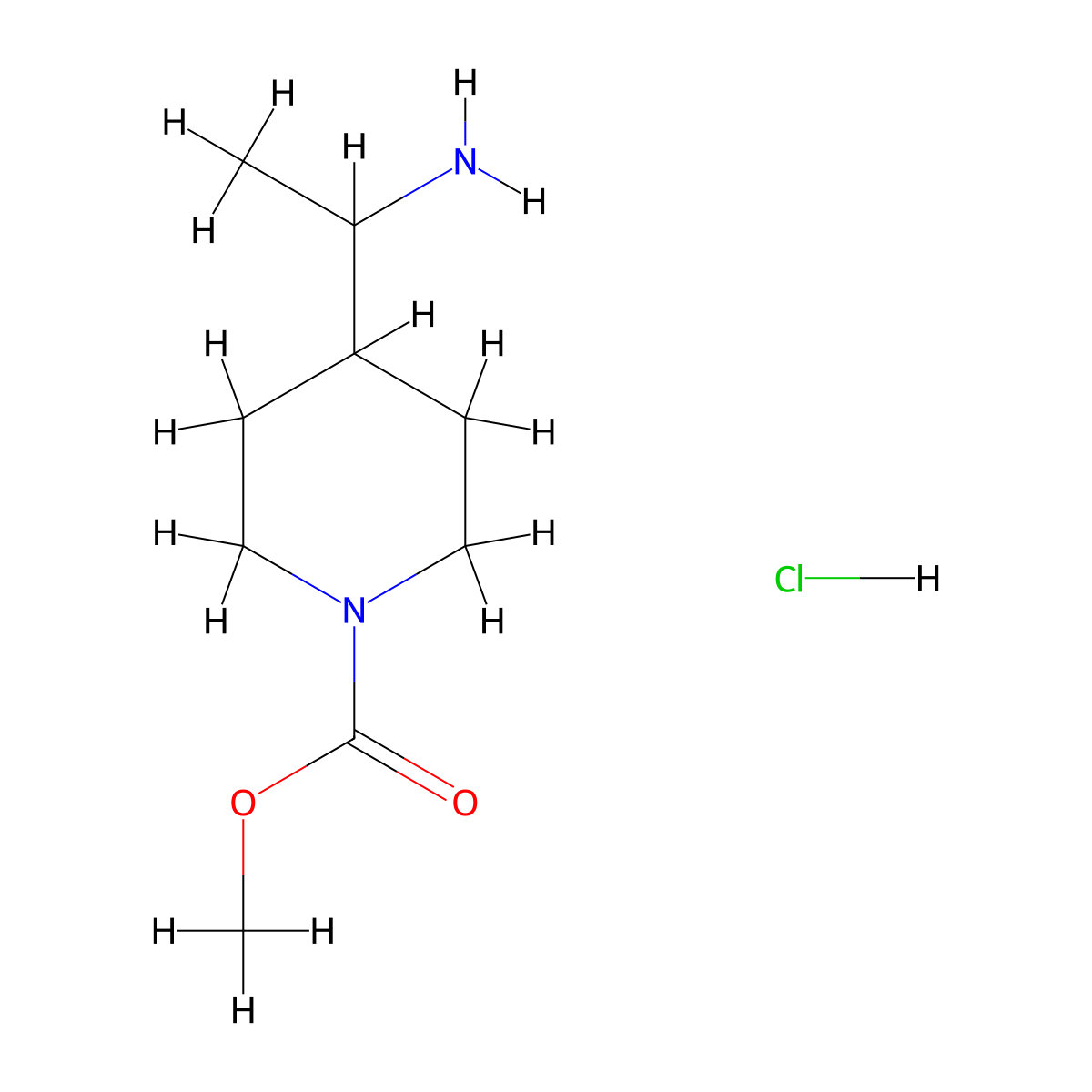 Methyl 4-(1-aminoethyl)piperidine-1-carboxylate hydrochloride molecular structure, CAS 1803610-51-6