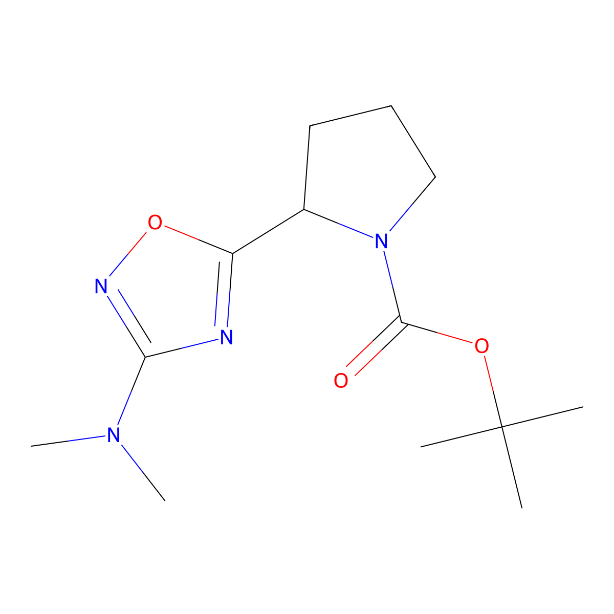 Tert-butyl 2-[3-(dimethylamino)-1,2,4-oxadiazol-5-yl]pyrrolidine-1-carboxylate molecular structure, CAS 1803610-60-7