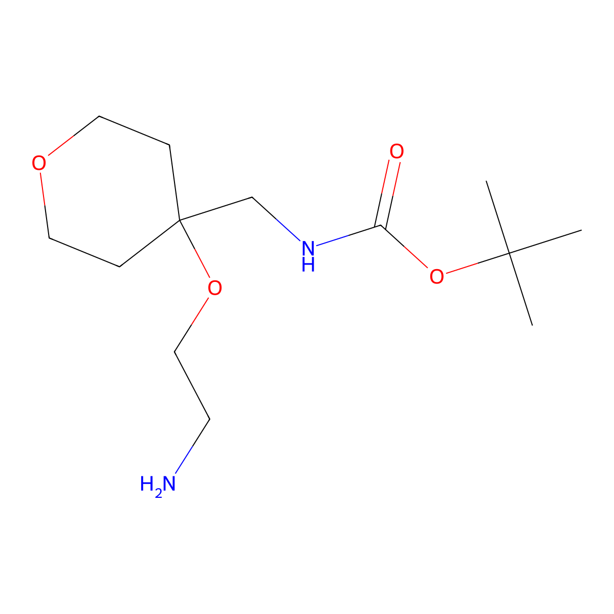 tert-butyl N-{[4-(2-aminoethoxy)oxan-4-yl]methyl}carbamate molecular structure, CAS 1803610-77-6