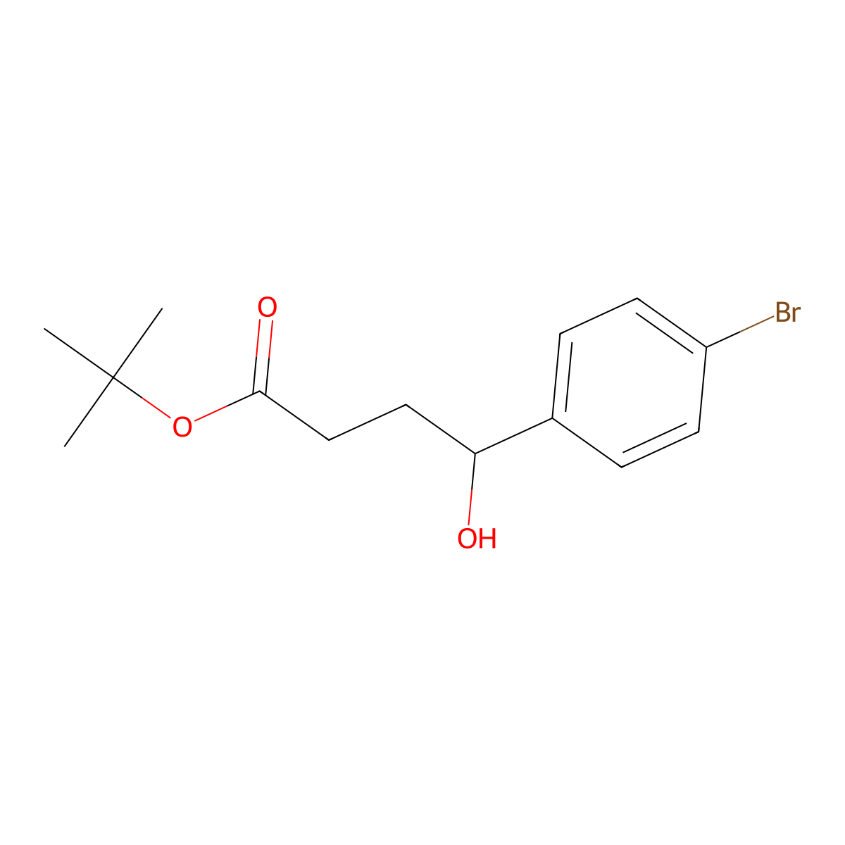 Tert-butyl 4-(4-bromophenyl)-4-hydroxybutanoate molecular structure, CAS 1803610-78-7