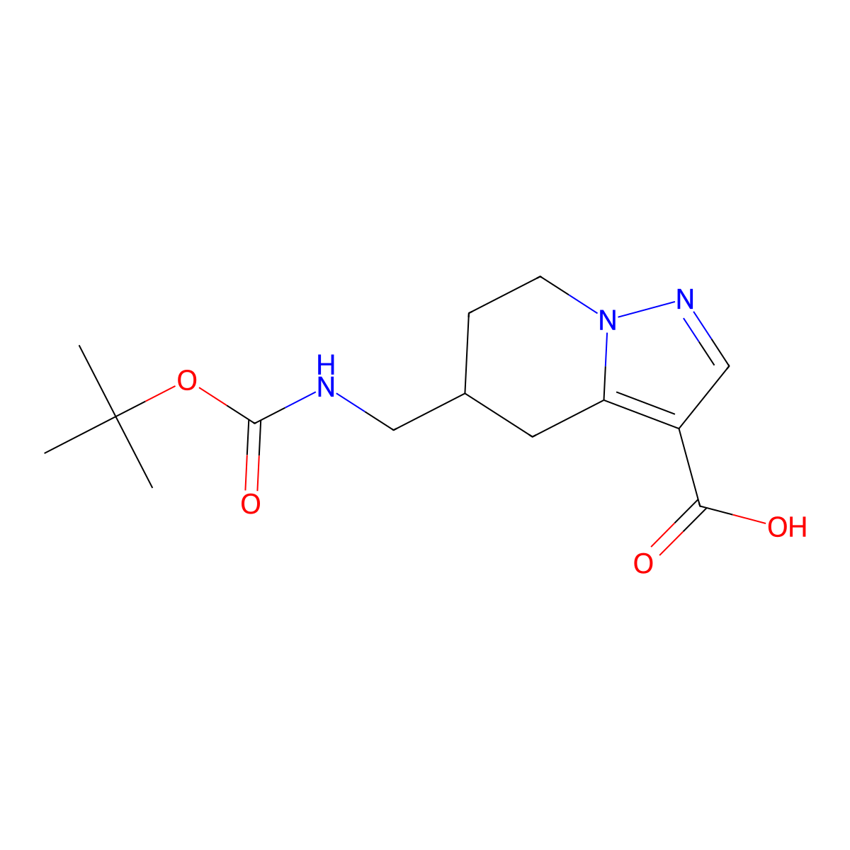 5-({[(tert-butoxy)carbonyl]amino}methyl)-4H,5H,6H,7H-pyrazolo[1,5-a]pyridine-3-carboxylic acid molecular structure, CAS 1803610-81-2