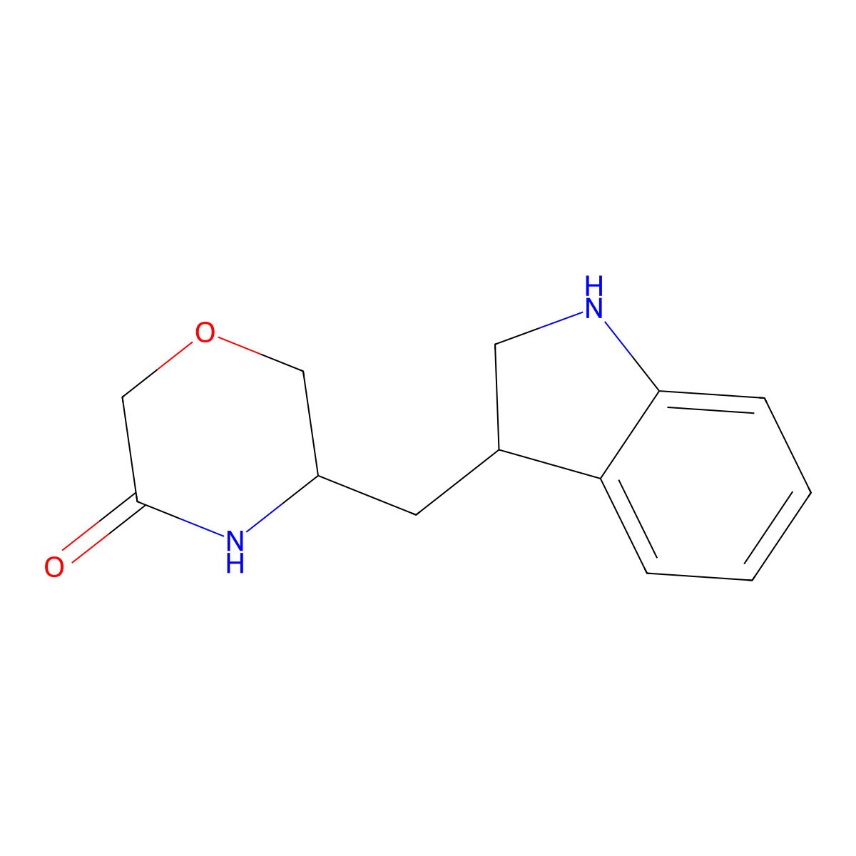 5-(2,3-dihydro-1H-indol-3-ylmethyl)morpholin-3-one molecular structure, CAS 1803610-97-0