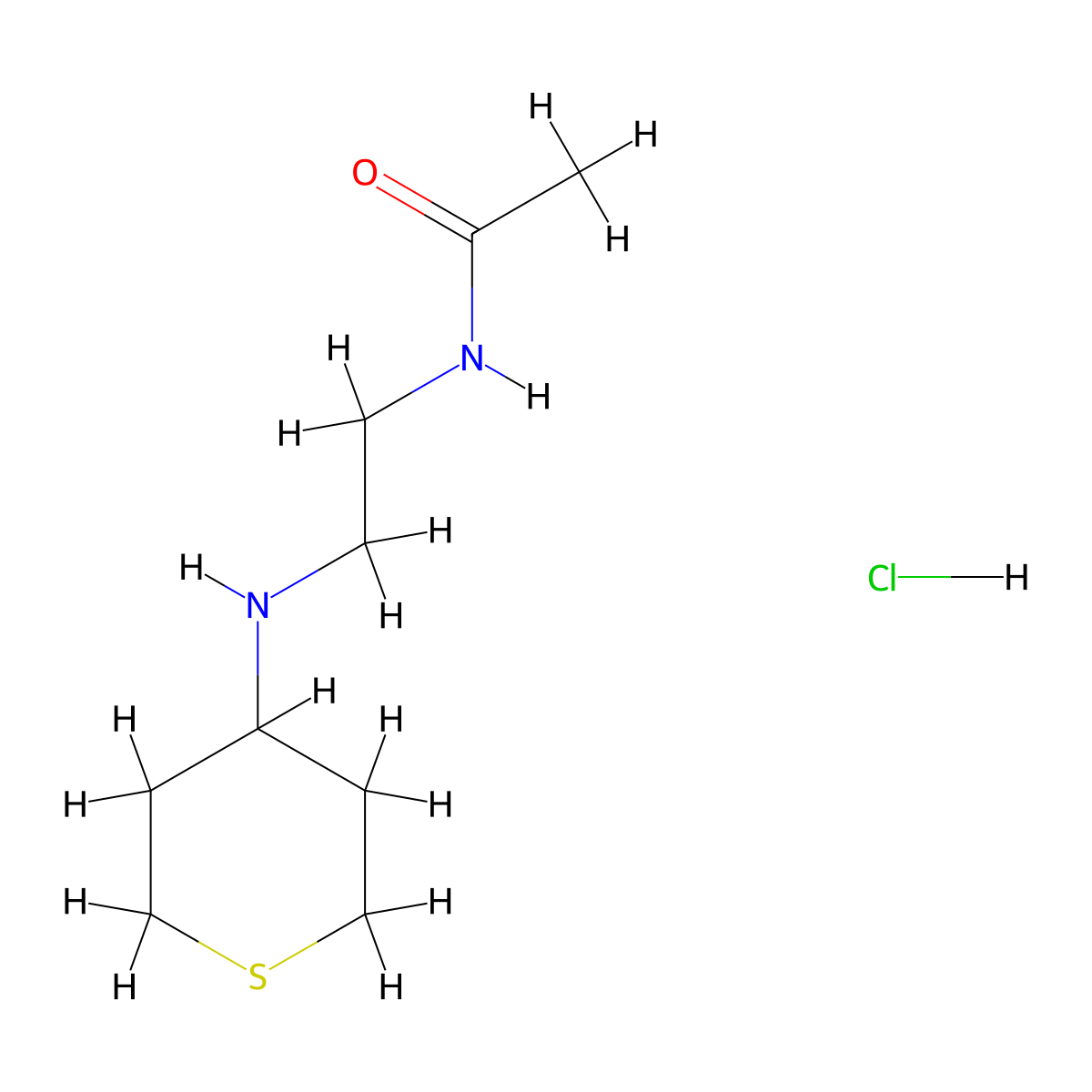 N-{2-[(thian-4-yl)amino]ethyl}acetamide hydrochloride molecular structure, CAS 1803611-37-1