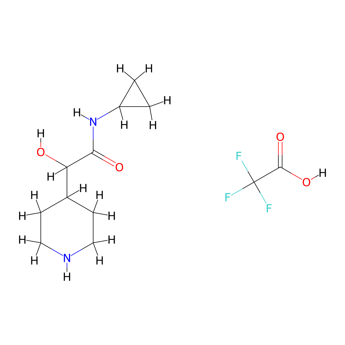 N-cyclopropyl-2-hydroxy-2-(piperidin-4-yl)acetamide, trifluoroacetic acid molecular structure, CAS 1803611-53-1