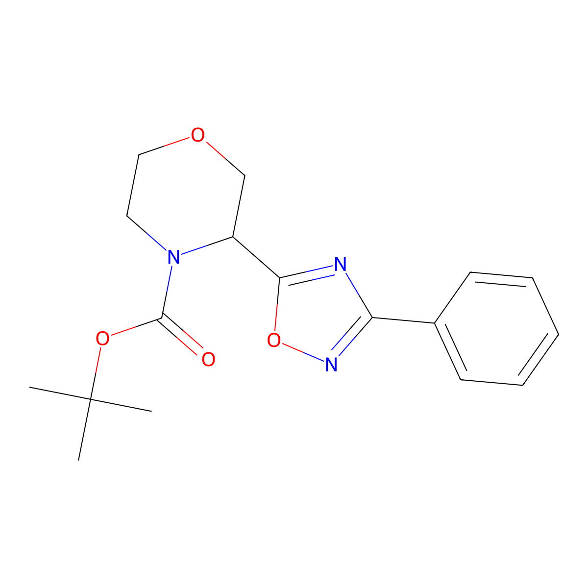 Tert-butyl 3-(3-phenyl-1,2,4-oxadiazol-5-yl)morpholine-4-carboxylate molecular structure, CAS 1803611-64-4