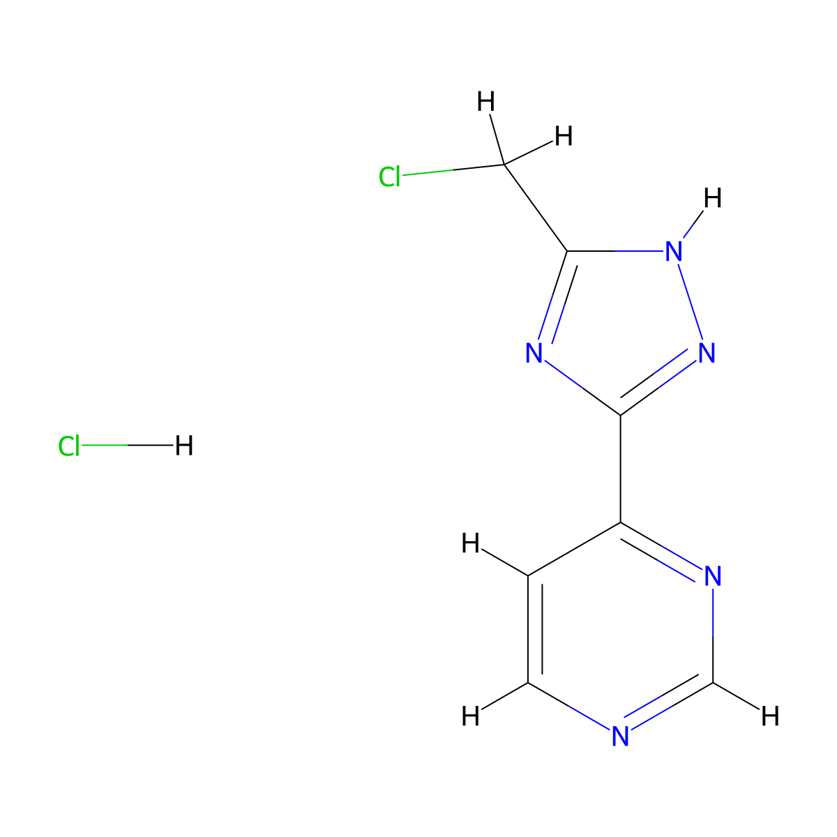 4-[5-(chloromethyl)-1H-1,2,4-triazol-3-yl]pyrimidine hydrochloride molecular structure, CAS 1803611-65-5
