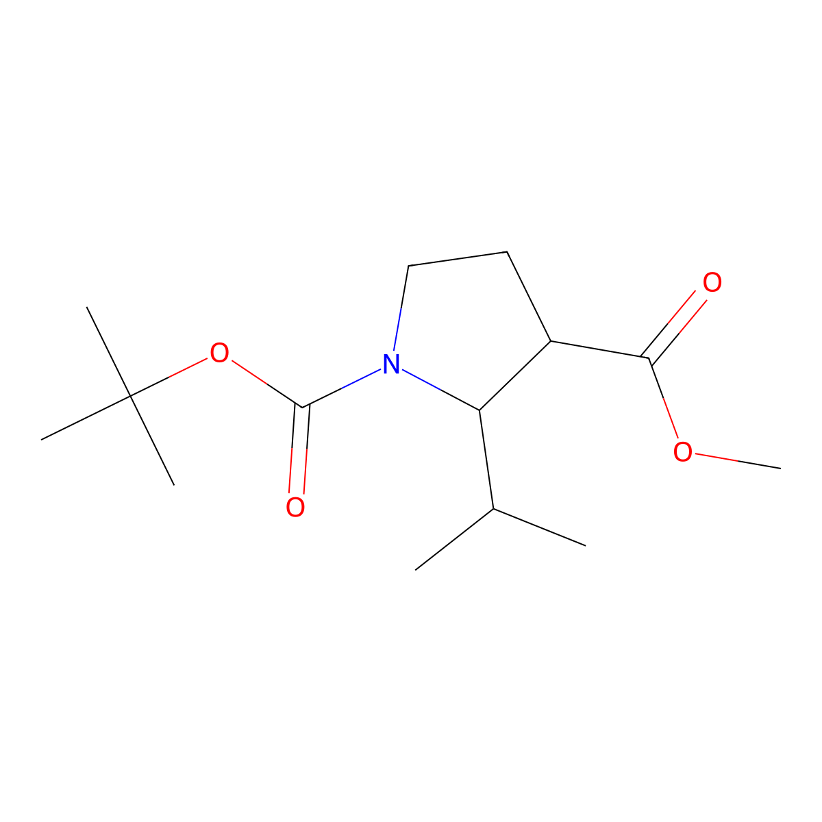 1-Tert-butyl 3-methyl 2-(propan-2-yl)pyrrolidine-1,3-dicarboxylate molecular structure, CAS 1803611-69-9