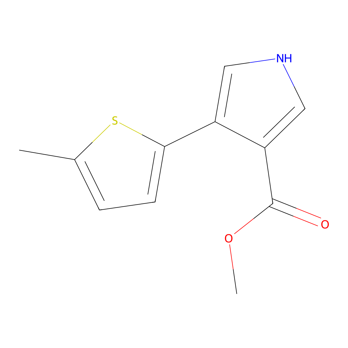 methyl 4-(5-methylthiophen-2-yl)-1H-pyrrole-3-carboxylate molecular structure, CAS 1803611-72-4