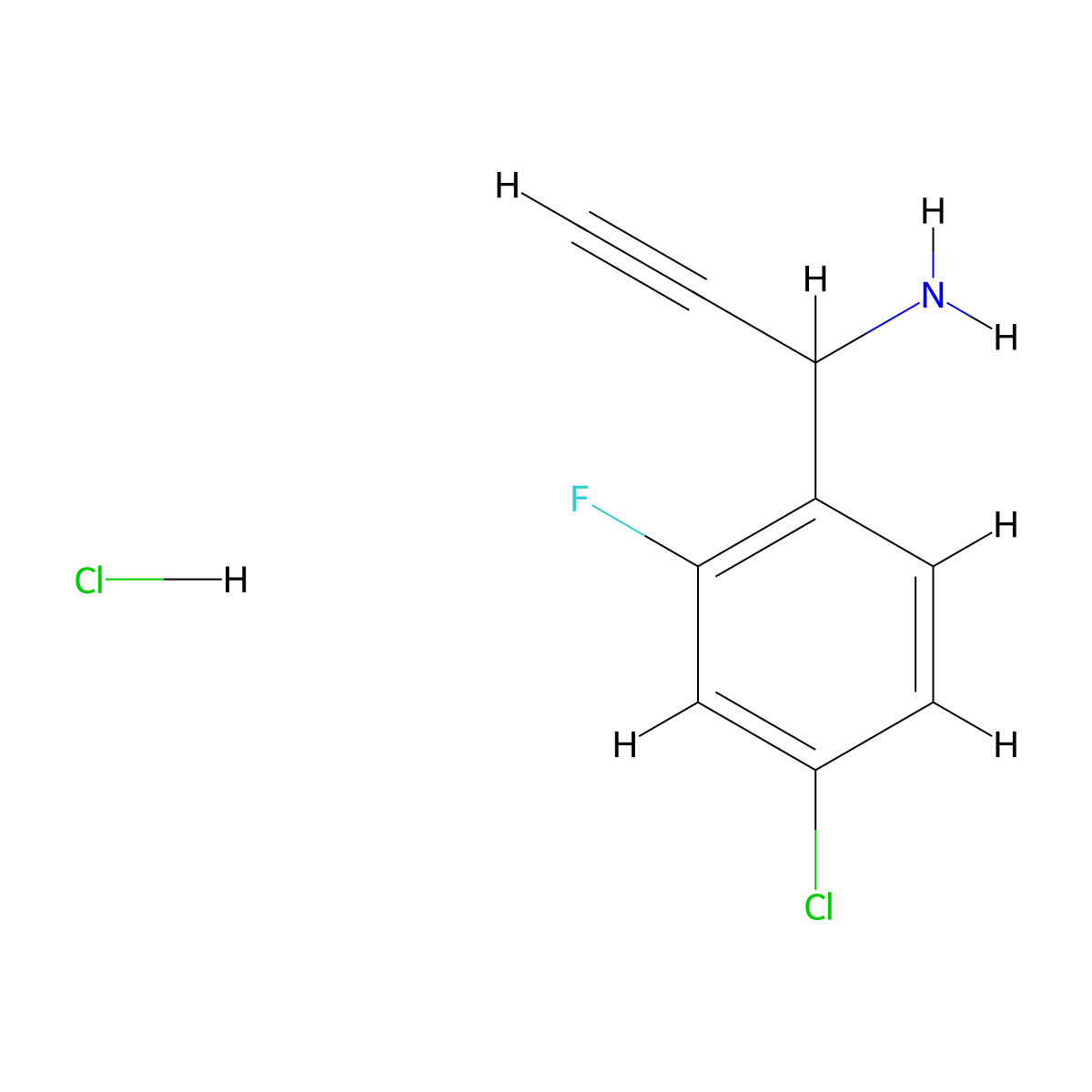 1-(4-Chloro-2-fluorophenyl)prop-2-yn-1-amine hydrochloride molecular structure, CAS 1803611-88-2