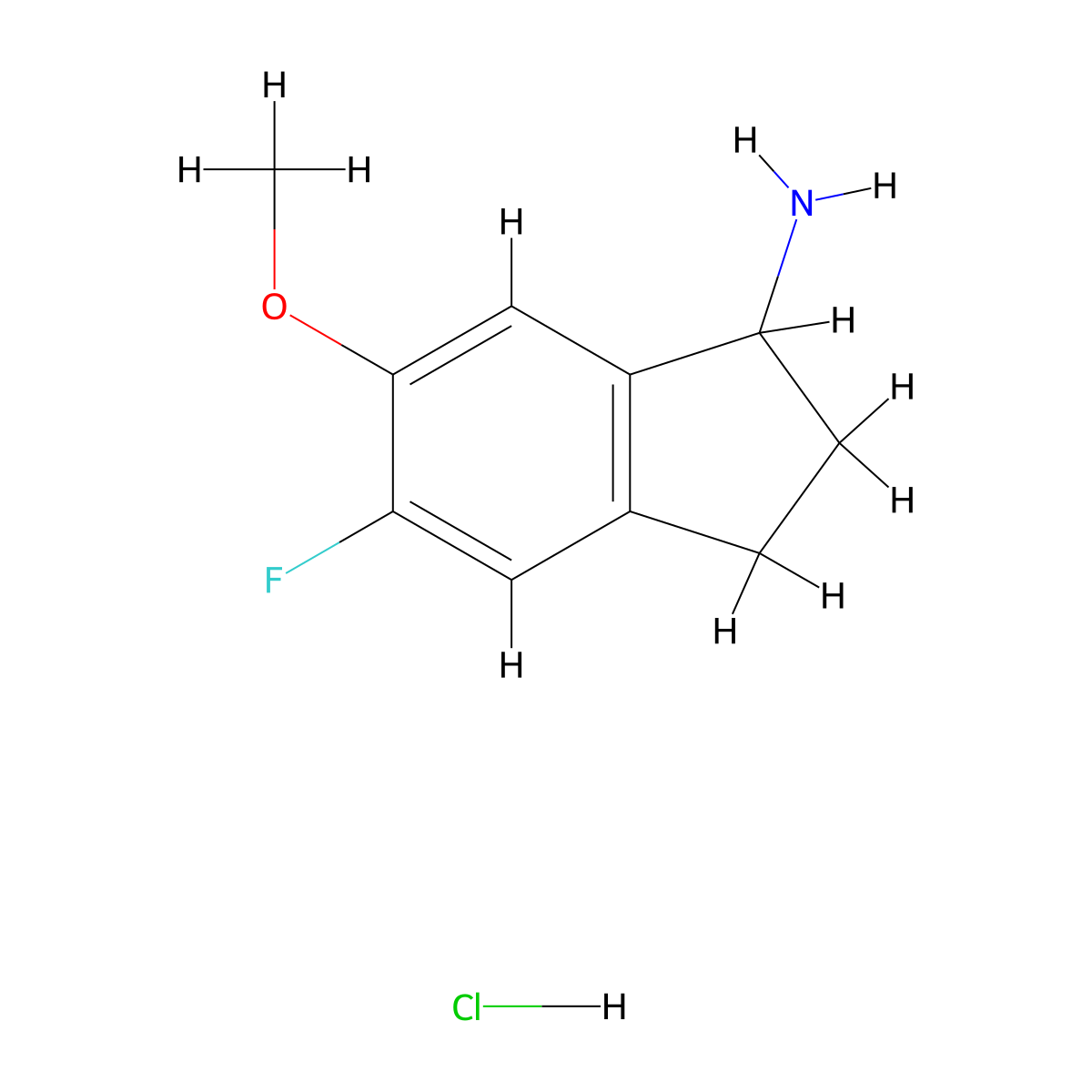 5-fluoro-6-methoxy-2,3-dihydro-1H-inden-1-amine hydrochloride molecular structure, CAS 1803611-94-0