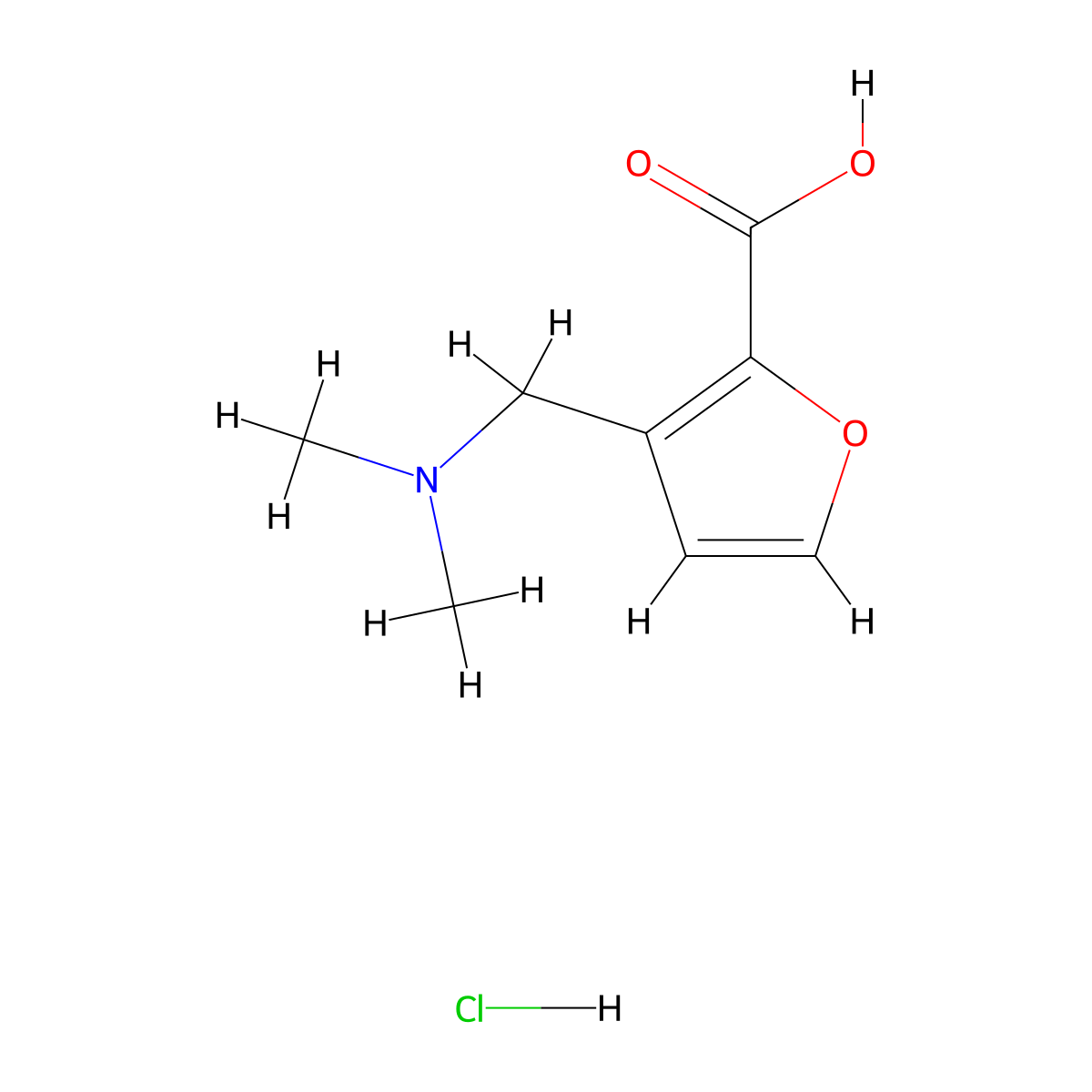 3-((Dimethylamino)methyl)furan-2-carboxylic acid hydrochloride molecular structure, CAS 1803612-01-2