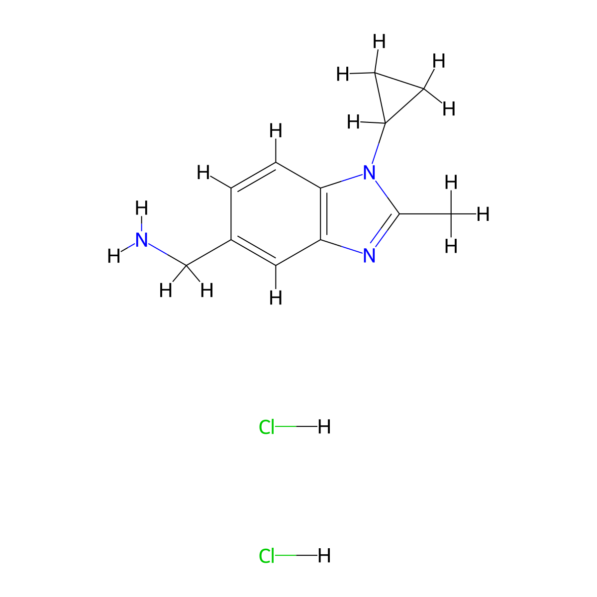 (1-cyclopropyl-2-methyl-1H-1,3-benzodiazol-5-yl)methanamine dihydrochloride molecular structure, CAS 1803612-02-3