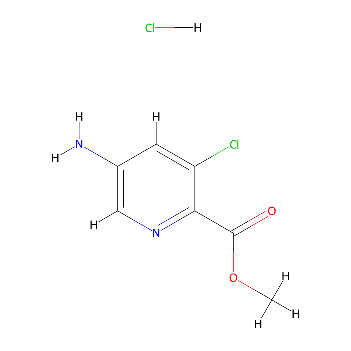 Methyl 5-amino-3-chloropyridine-2-carboxylate hydrochloride molecular structure, CAS 1803612-15-8
