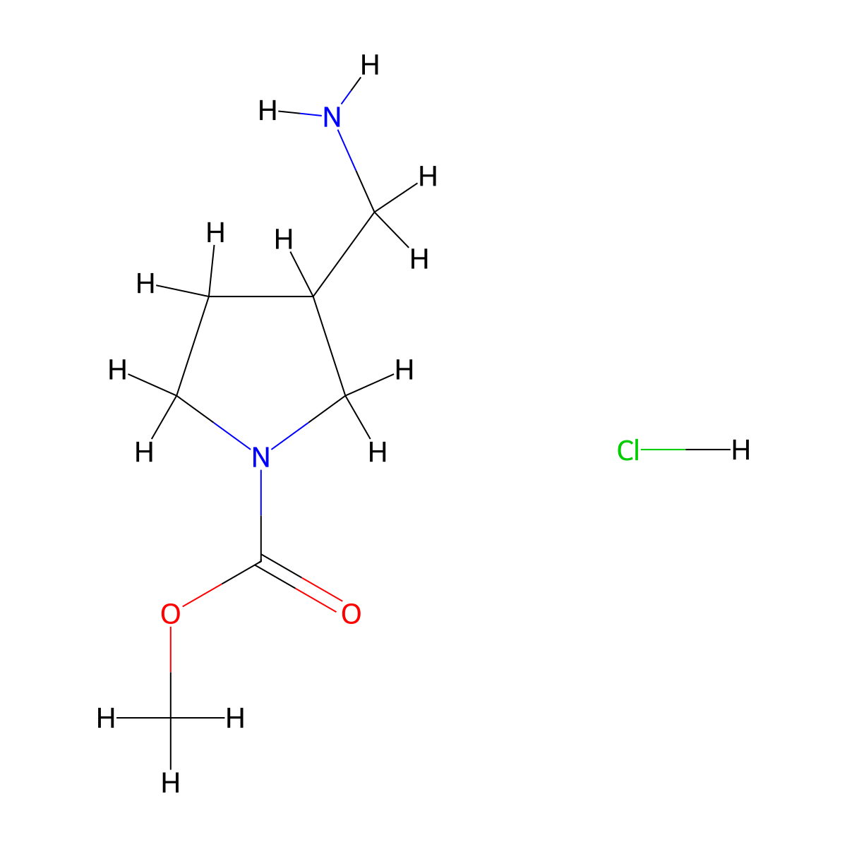 Methyl 3-(aminomethyl)pyrrolidine-1-carboxylate hydrochloride molecular structure, CAS 1803612-29-4