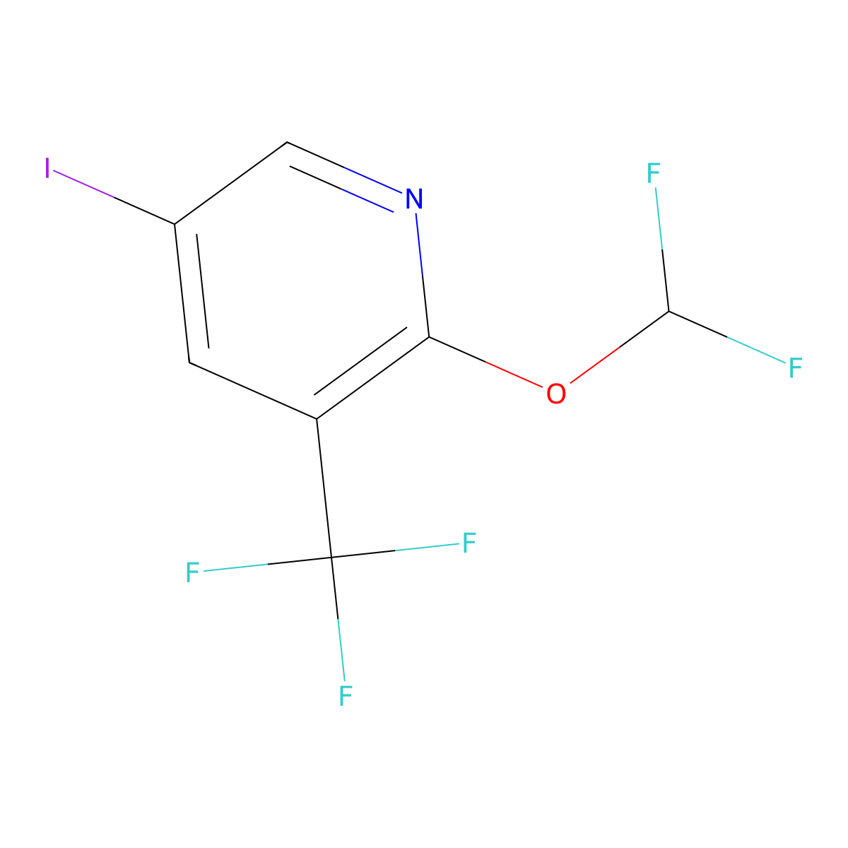 2-(Difluoromethoxy)-5-iodo-3-(trifluoromethyl)pyridine molecular structure, CAS 1803729-60-3
