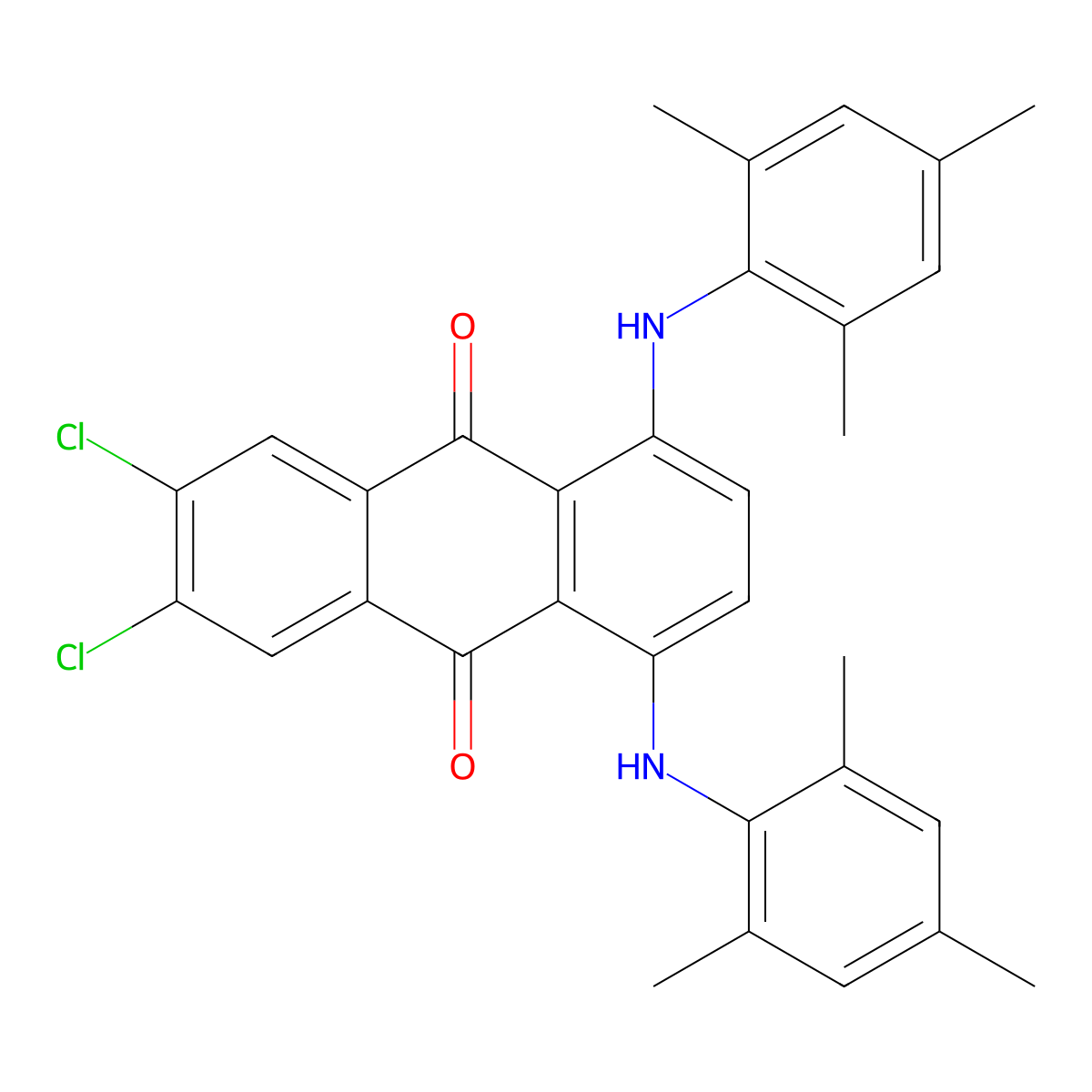 6,7-Dichloro-1,4-bis(2,4,6-trimethylanilino)anthraquinone molecular structure, CAS 18038-98-7