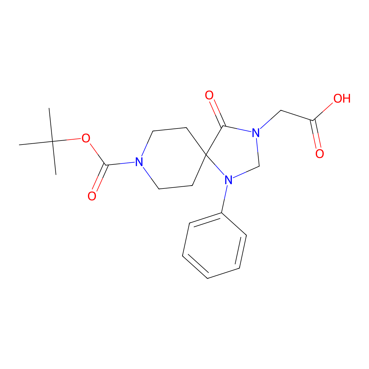 2-(8-(tert-Butoxycarbonyl)-4-oxo-1-phenyl-1,3,8-triazaspiro[4.5]decan-3-yl)acetic acid molecular structure, CAS 180386-35-0