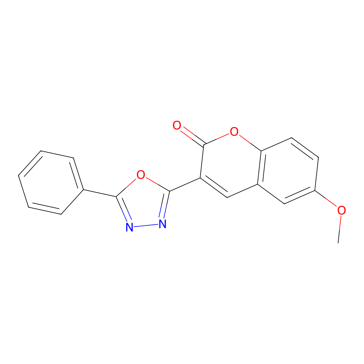 6-methoxy-3-(5-phenyl-1,3,4-oxadiazol-2-yl)-2H-chromen-2-one molecular structure, CAS 180403-58-1